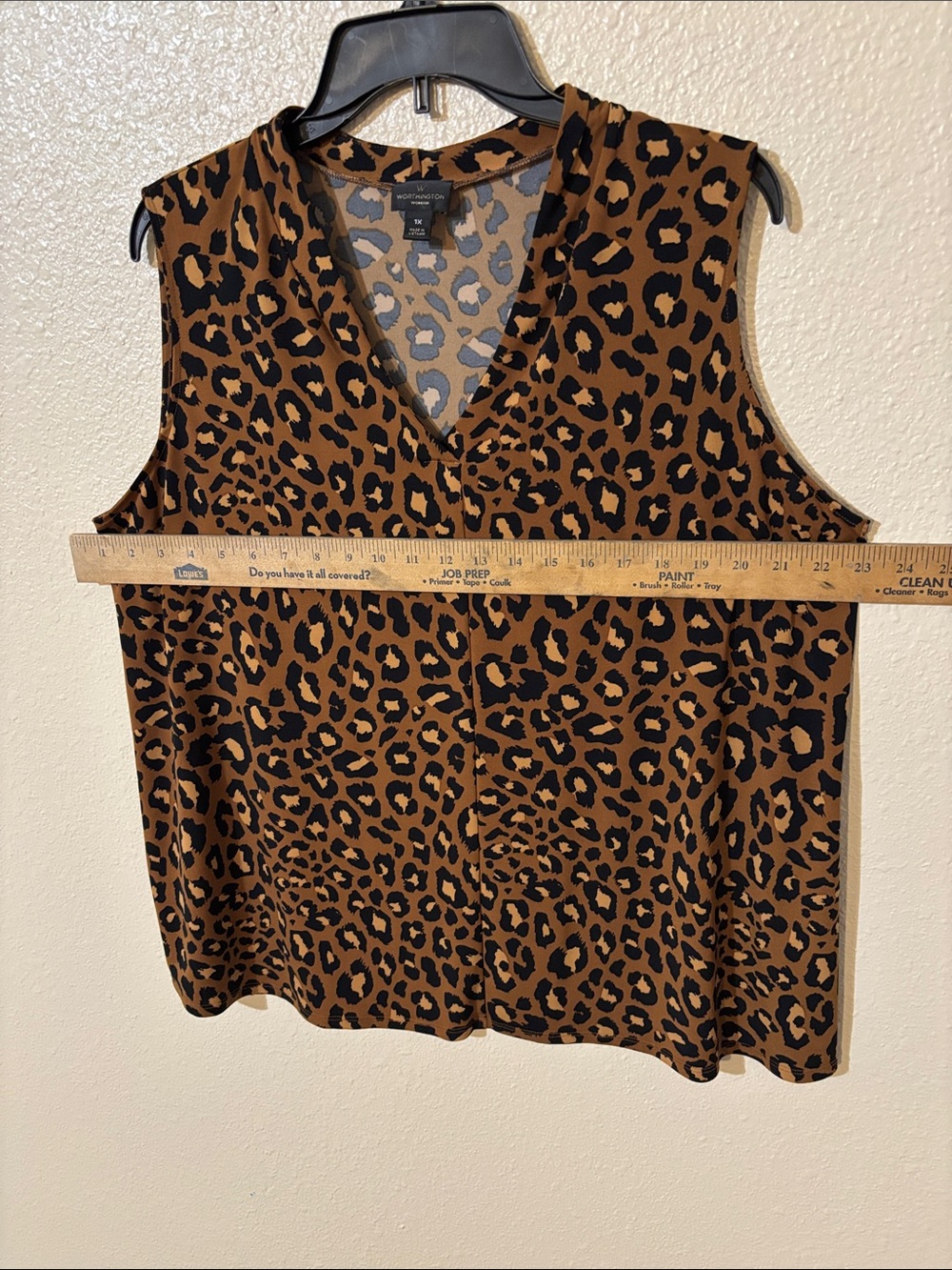Worthington Brown and Black Leopard Print V-Neck Sleeveless Top Size 1X